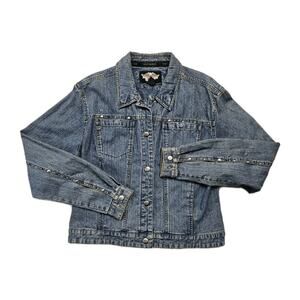 Harley Davidson Denim Jacket Women's XL Studded Embroidered Logo Embellished